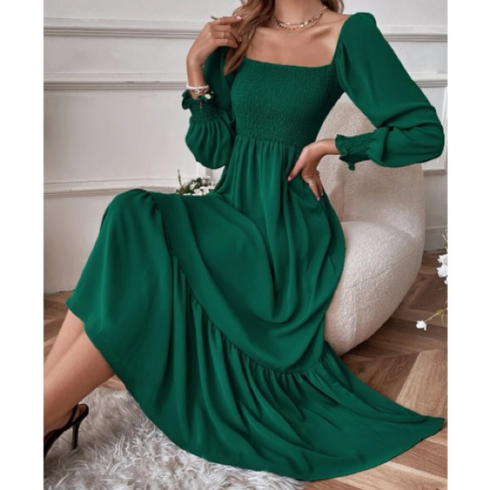 Boho Puff Sleeve Ruffle Maxi Dress
